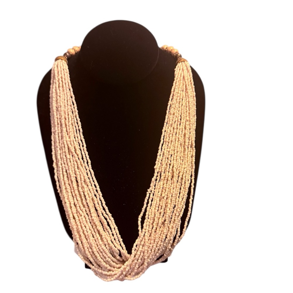 Vintage Cream and Tan Multi Strand Layered Beaded Necklace